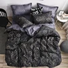 Super hot sale 100% polyester luxury black gold feather design disperse printing bedding sets bed linen bed sheet sets