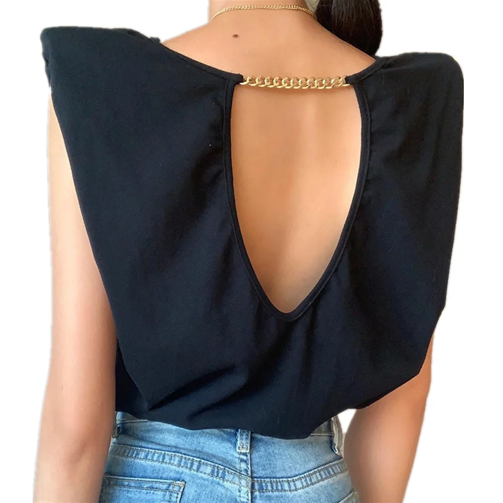 Chain Open Back Tshirt Padded Shoulder Women Blank Cotton Wholesale No Sleeve Tee Shirt Logo Lounge Wear, As picture/customized colors
Chain Open Back Tshirt Padded Shoulder Women Blank Cotton Wholesale No Sleeve Tee Shirt Logo Lounge Wear, As picture/customized colors