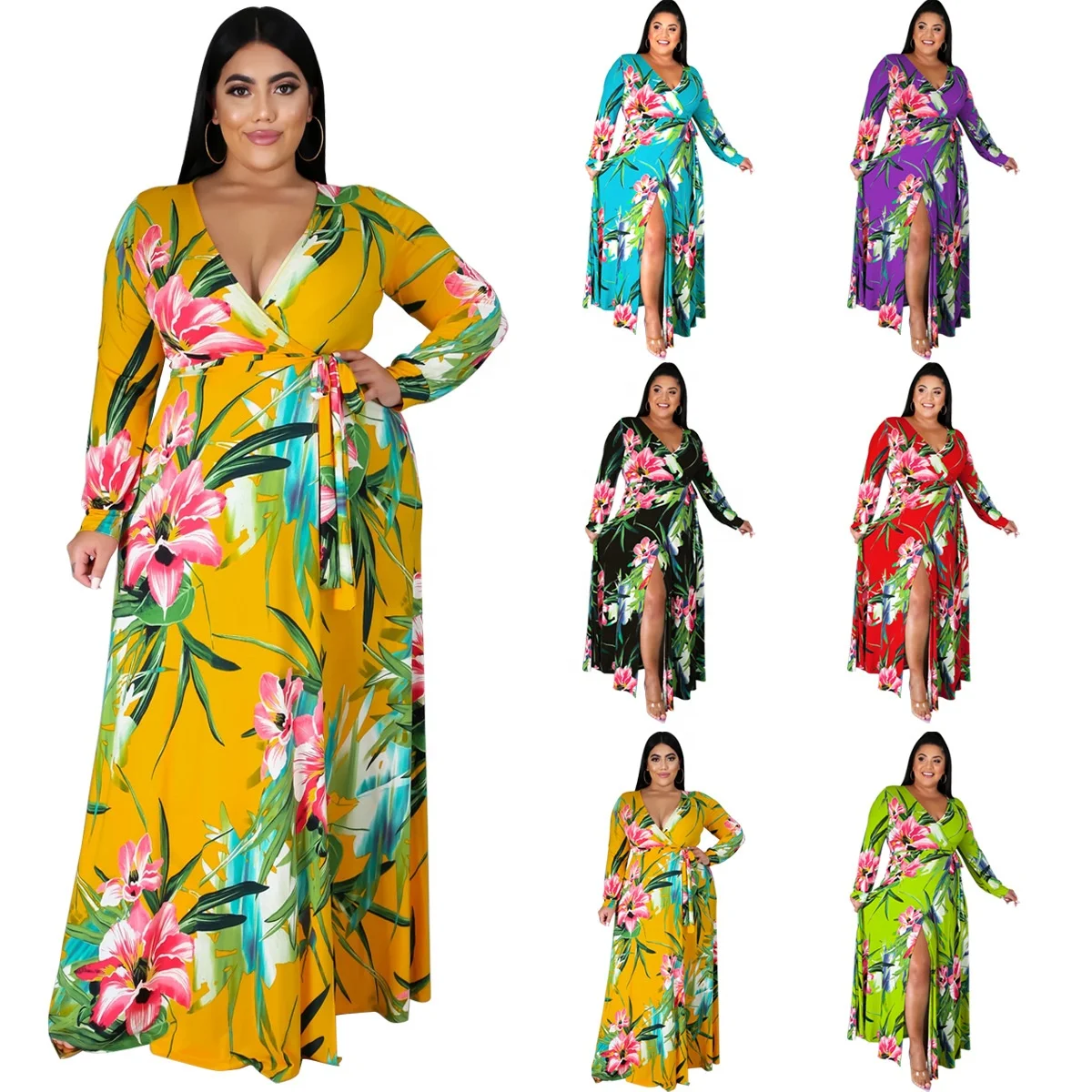 F21825A 2021 summer sexy long sleeve fashion maxi dress women's plus size casual floral dresses, Yellow, red, purple, green, light blue, black
F21825A 2021 summer sexy long sleeve fashion maxi dress women's plus size casual floral dresses, Yellow, red, purple, green, light blue, black