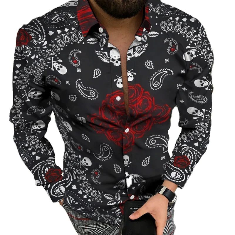 New skull rose printing shirts men 2021 Quality fashion turn down collar blouse long sleeve Tops plus size male clothing
New skull rose printing shirts men 2021 Quality fashion turn down collar blouse long sleeve Tops plus size male clothing