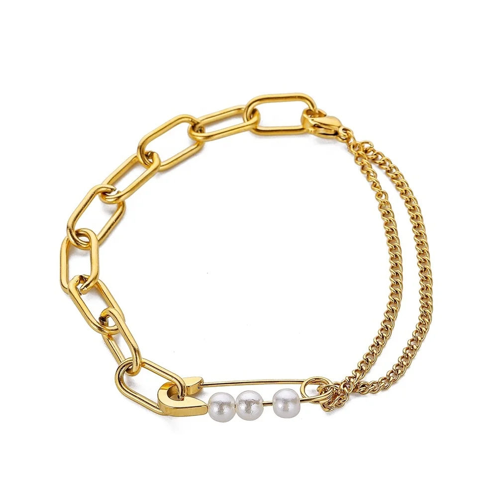 Personality 18K Gold Plated Bracelets pearl Simple Stainless Steel Pin Tennis Chain Link Bracelet for Women
Personality 18K Gold Plated Bracelets pearl Simple Stainless Steel Pin Tennis Chain Link Bracelet for Women