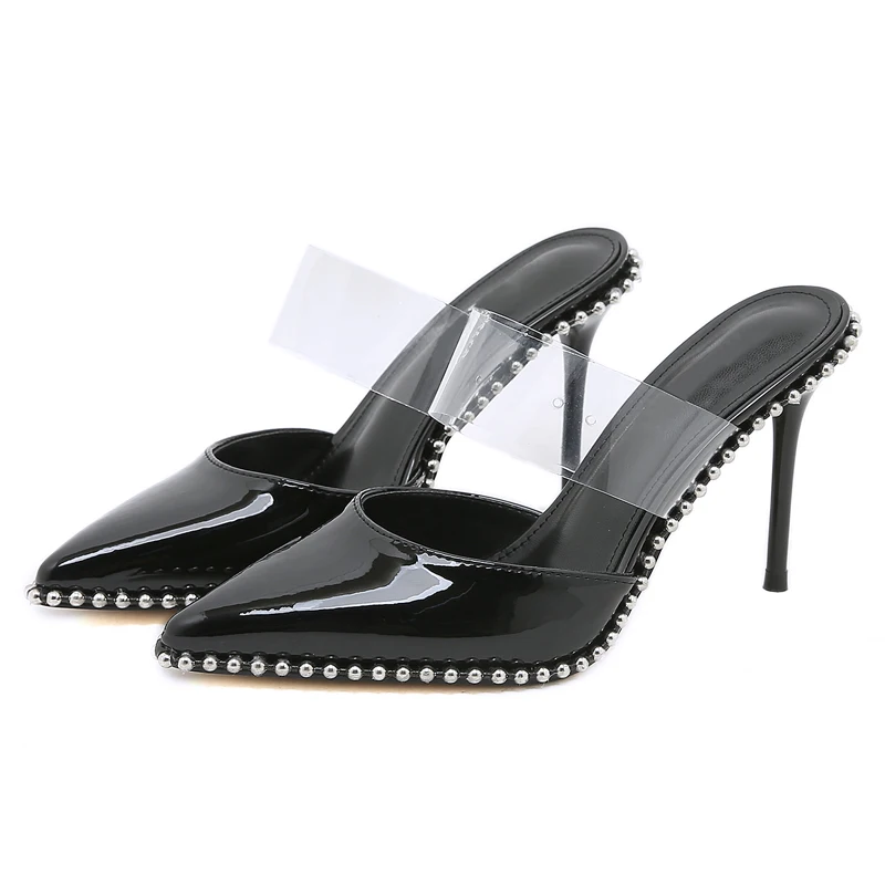New Style Black Patent Leather Pointed Toe Bordered Thin High Heels Slippers Women Summer Outdoor Fashion Mule Shoes
New Style Black Patent Leather Pointed Toe Bordered Thin High Heels Slippers Women Summer Outdoor Fashion Mule Shoes