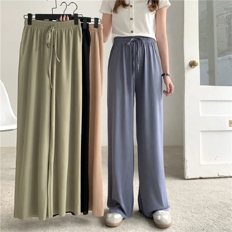 Summer Wide Leg Pants Cheap Ladies High Elastic Waist Striped Knitting Pants For Women Trousers
Summer Wide Leg Pants Cheap Ladies High Elastic Waist Striped Knitting Pants For Women Trousers