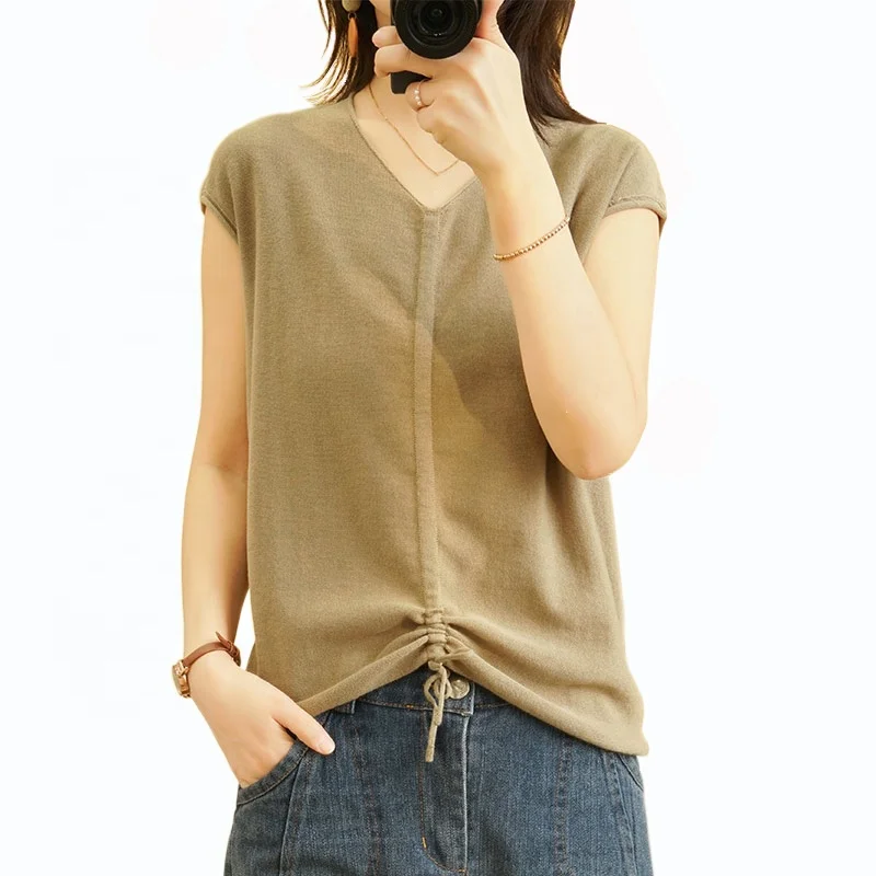 100% Cotton 2020 New Fashion Knitted T-shirts Plus Size Drawstring V-Neck Tee Tops Short Sleeve Lace Up Women's T-shirt, 11 solid colors as shown
100% Cotton 2020 New Fashion Knitted T-shirts Plus Size Drawstring V-Neck Tee Tops Short Sleeve Lace Up Women's T-shirt, 11 solid colors as shown