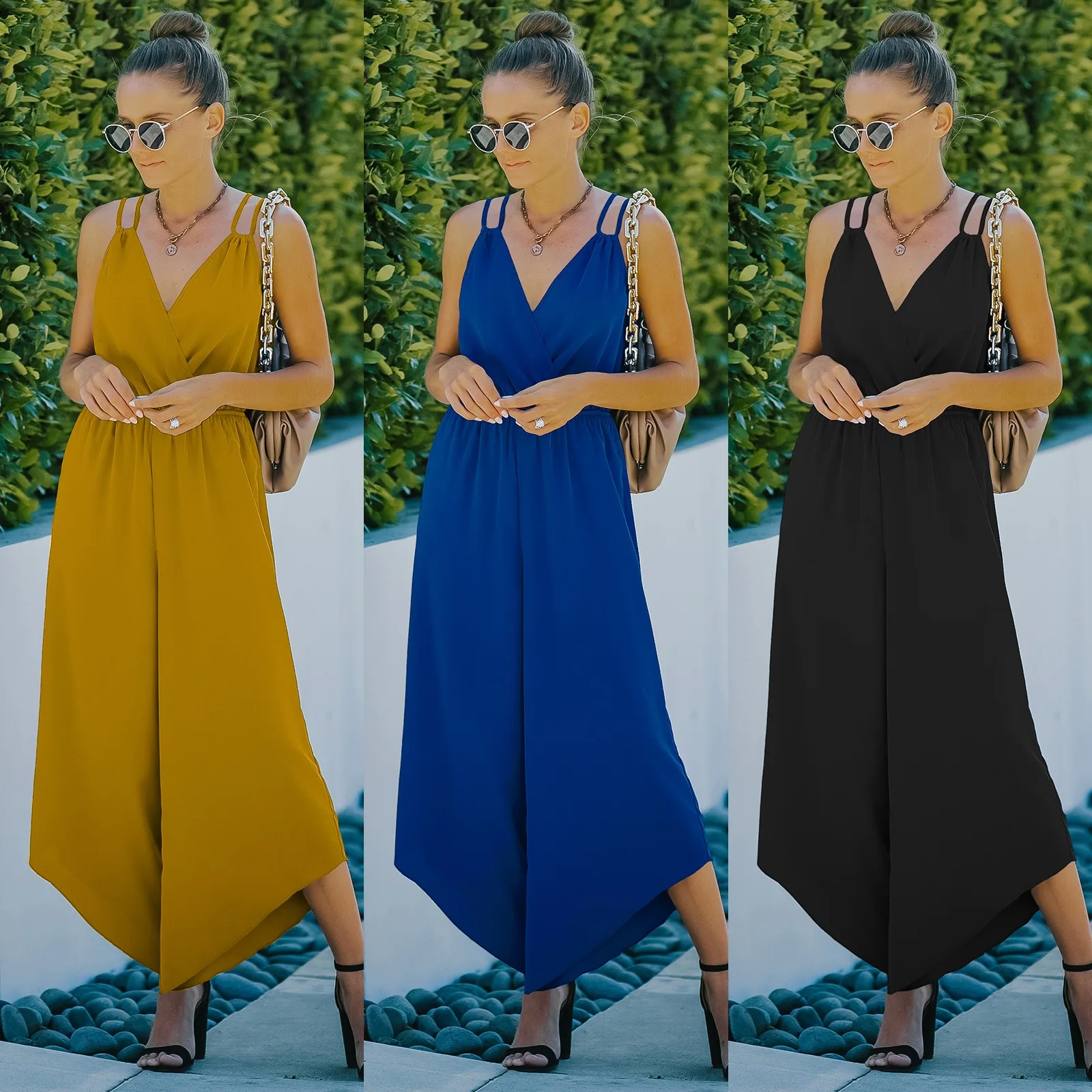 Spring and summer plus size women's new solid color one-piece casual loose chiffon sleeveless jumpsuit
Spring and summer plus size women's new solid color one-piece casual loose chiffon sleeveless jumpsuit