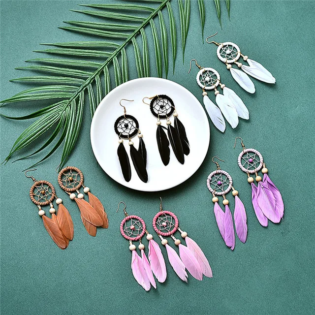 Creative Bohemia Style Pink Blue Long Feather Wooden Beads Tassel Dream Catcher Earrings, Black,white,pink,blue,purple,red,brown
Creative Bohemia Style Pink Blue Long Feather Wooden Beads Tassel Dream Catcher Earrings, Black,white,pink,blue,purple,red,brown