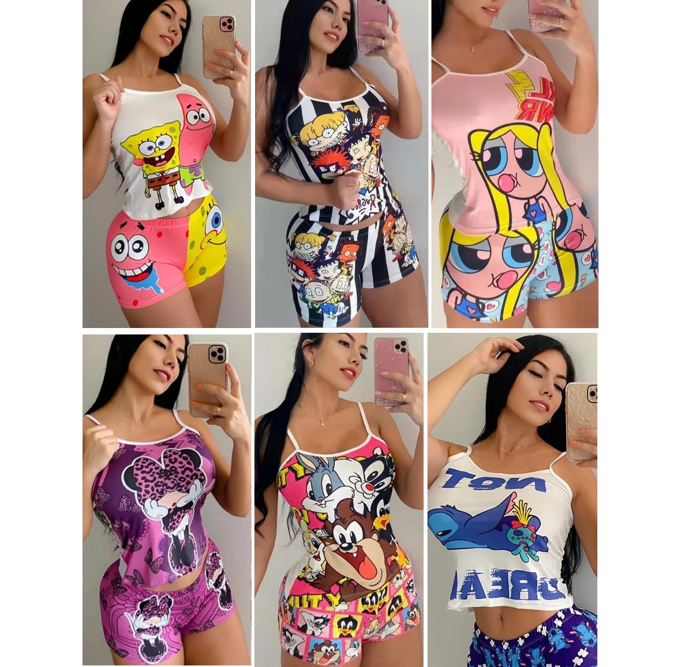 2021 New Arrival Summer Printed Sexy Two Piece Pajamas Shorts Women sleepwear Two Piece Lingerie Sets Cartoon pajamas for Women
2021 New Arrival Summer Printed Sexy Two Piece Pajamas Shorts Women sleepwear Two Piece Lingerie Sets Cartoon pajamas for Women