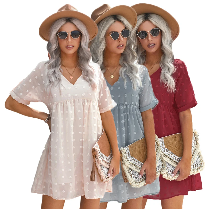 Wholesale V Neck Casual Dresses Women Solid Color Loose Babydoll Pompoms Flowy Dress
Wholesale V Neck Casual Dresses Women Solid Color Loose Babydoll Pompoms Flowy Dress