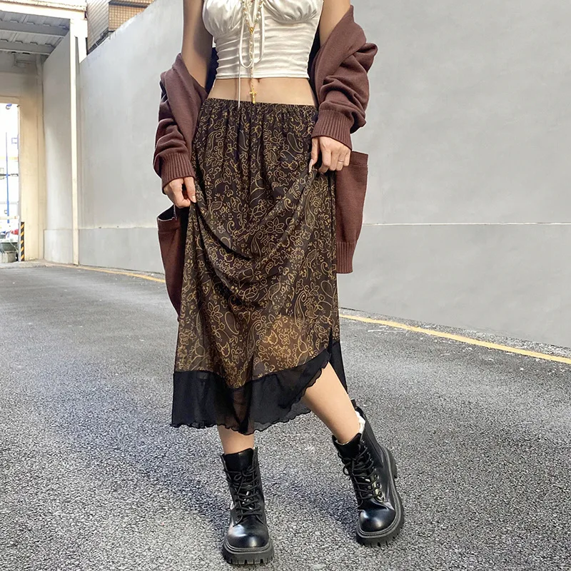 2021 autumn retro brown flower mesh high waist midi skirt women's skirt, Picture shows or customized
2021 autumn retro brown flower mesh high waist midi skirt women's skirt, Picture shows or customized