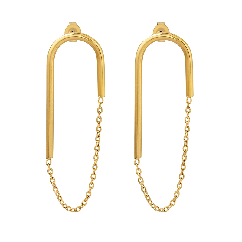 Fashion hot selling chain U-shaped personality stainless steel earrings Autumn and winter earrings
Fashion hot selling chain U-shaped personality stainless steel earrings Autumn and winter earrings