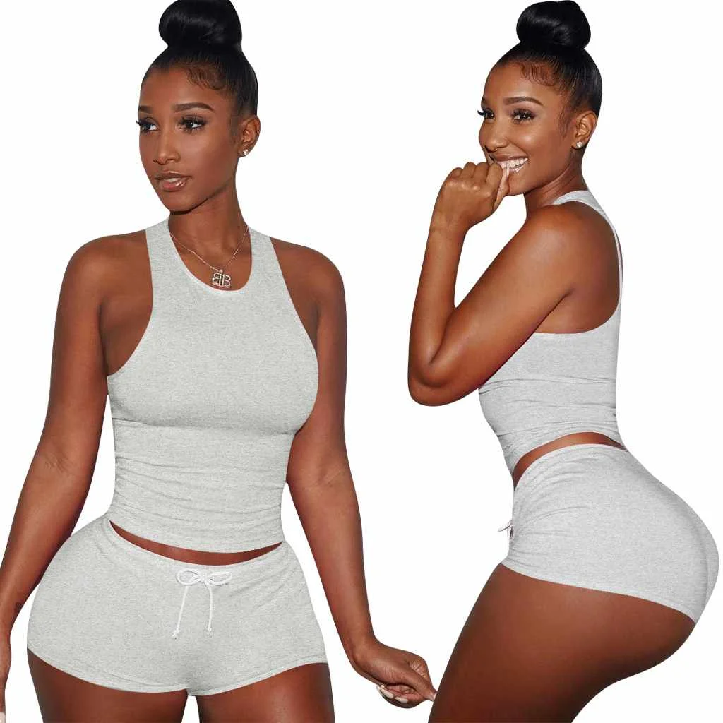 Comfortable running 2-piece solid color vest top high waist drawstring shorts yoga women, Picture
Comfortable running 2-piece solid color vest top high waist drawstring shorts yoga women, Picture