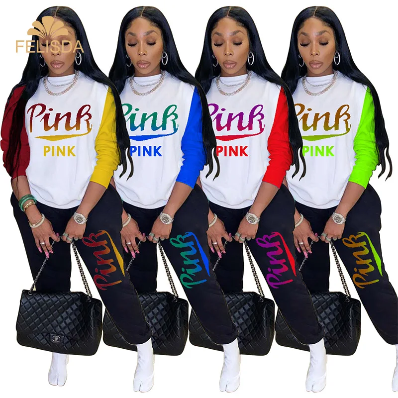Custom Pink Letter Print Sweat Suits Two Piece Set Women Long Pullover T Shirt Tops And Jogger Pant Casual Tracksuit Female
Custom Pink Letter Print Sweat Suits Two Piece Set Women Long Pullover T Shirt Tops And Jogger Pant Casual Tracksuit Female