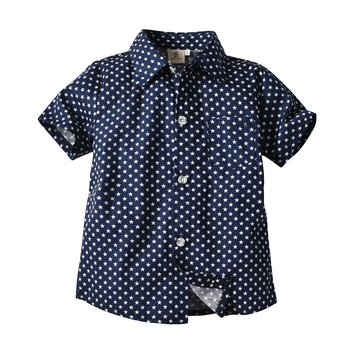 star printed cotton children's clothing boys summer short-sleeved shirt, White
star printed cotton children's clothing boys summer short-sleeved shirt, White