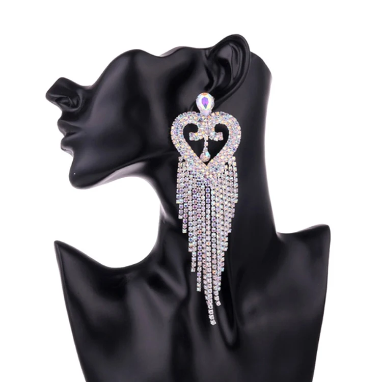 Heart-shaped Tassel Earrings AB Color Diamond Exaggerated Fashion Earrings New Rhinestone Earrings, Picture shows
Heart-shaped Tassel Earrings AB Color Diamond Exaggerated Fashion Earrings New Rhinestone Earrings, Picture shows
