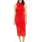 2020 Latest Design Sexy Red Sleeveless Bodycon Sweater Midi-Length Ladies Dress