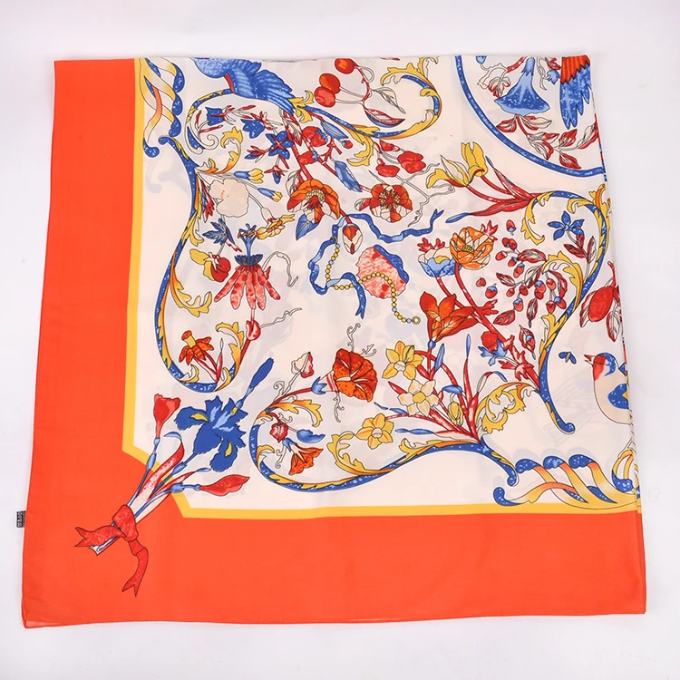 Promotion Cheap Custom Logo Printing  FENNYSUN 130*130cm Large Silk 100% Polyester Chunky Stylish Head Scarf In Zhejiang