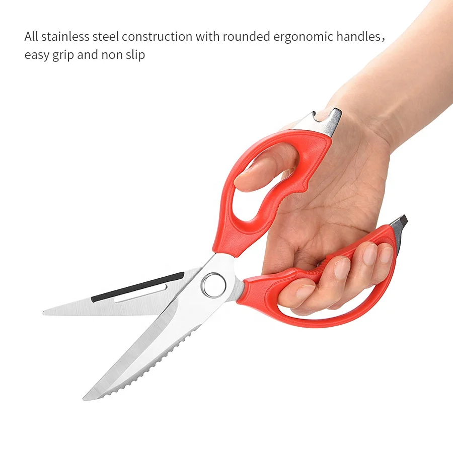 High Quality 8 Inch Pink multifunction Kitchen Scissors Shears with walnut cracker