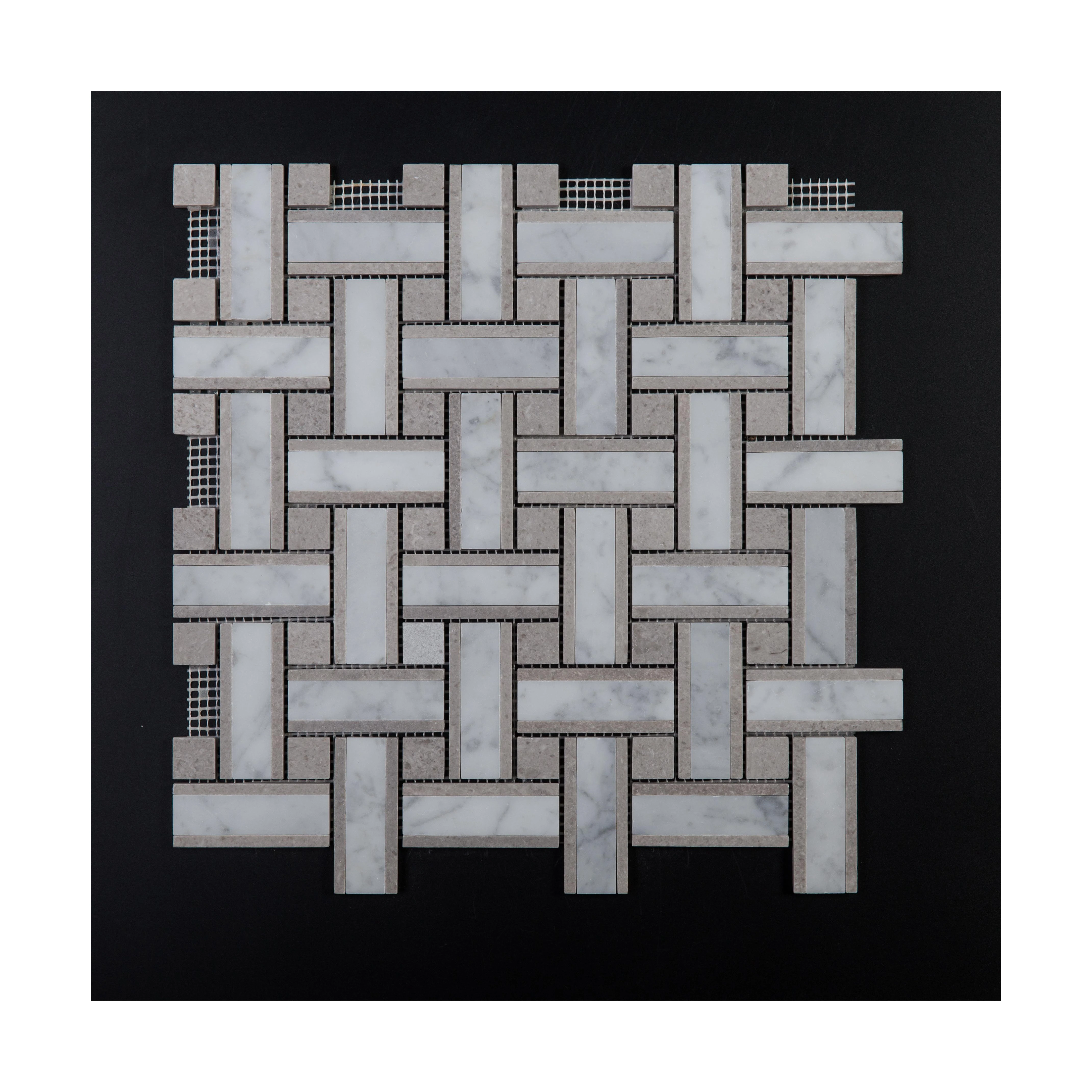 SHIHUI Wholesale Marble Basketweave Polished Design Mosaic Tile Bathroom Floor Wall Marble Stone Waterjet Mosaic Tile