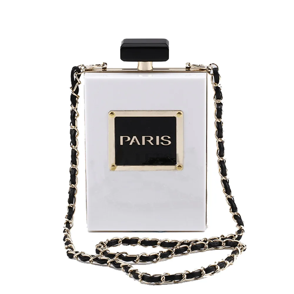 Hot Fashion 5 Colors Brand PARIS Perfume Bag Bottle Shape Handbag Clutch Acrylic Evening Bags Chain Messenger with Shoulder bag, Black,white,golden,silvery,blue
Hot Fashion 5 Colors Brand PARIS Perfume Bag Bottle Shape Handbag Clutch Acrylic Evening Bags Chain Messenger with Shoulder bag, Black,white,golden,silvery,blue