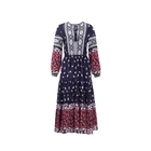 Dresses Bohemian Style Leaf Print Contrast Colors Long Sleeve Women's Silk Maxi Casual Dresses