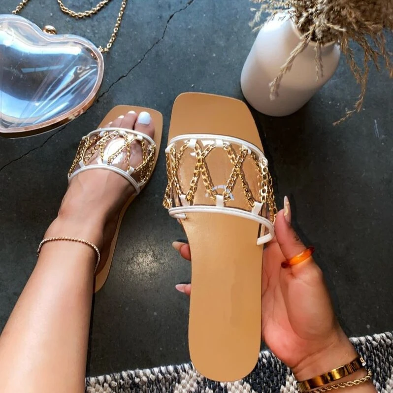 Trendy Luxury women outdoors bling gold chain sandals ladies flat transparent sandals, Black,yellow
Trendy Luxury women outdoors bling gold chain sandals ladies flat transparent sandals, Black,yellow