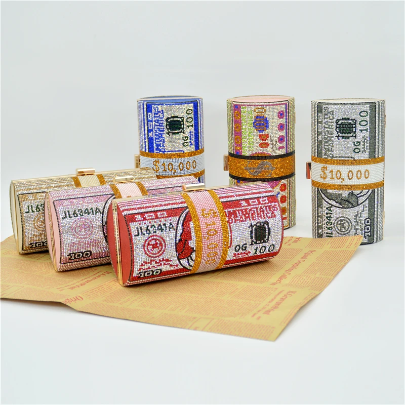 ON-R52 New Designer Luxury Bling Glitter Crystal Roll dollar clutch bag money clutch bag rhinestone clutch bag, 6 colors
ON-R52 New Designer Luxury Bling Glitter Crystal Roll dollar clutch bag money clutch bag rhinestone clutch bag, 6 colors