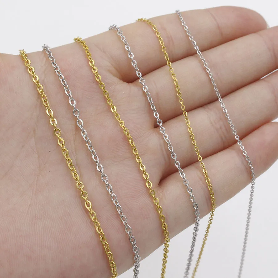 

Wholesale Custom Size 40-60CM Long Cable Chains Necklace 1MM 1.5MM 2MM Stainless Steel Necklace Chain With Lobster Clasp, Silver,gold