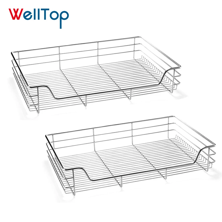 Pull Out Sliver Household Wicker Wire Baskets For Kitchen Cabinet