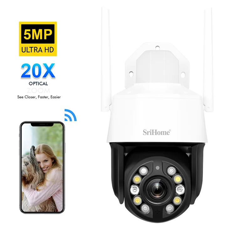 

Wholesale Srihome SH041 20x ptz Optical Zoom Outdoor waterproof IR-CUT Night Vision Wireless WiFi 5mp Security IP Camera Systems