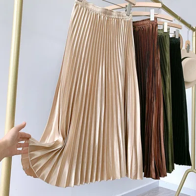 Women's Vintage Pleated Midi Long Satin Skirt Korean Female High Waist Color Black A-line Skirts Faldas 2021 Autumn
Women's Vintage Pleated Midi Long Satin Skirt Korean Female High Waist Color Black A-line Skirts Faldas 2021 Autumn