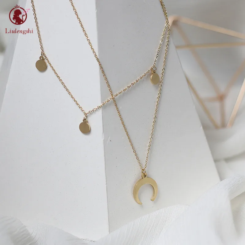 Double Layered Gold Plated Chain Necklace Small Stainless Steel Coin Disc Moon Pendant Necklace Women Jewelry
Double Layered Gold Plated Chain Necklace Small Stainless Steel Coin Disc Moon Pendant Necklace Women Jewelry