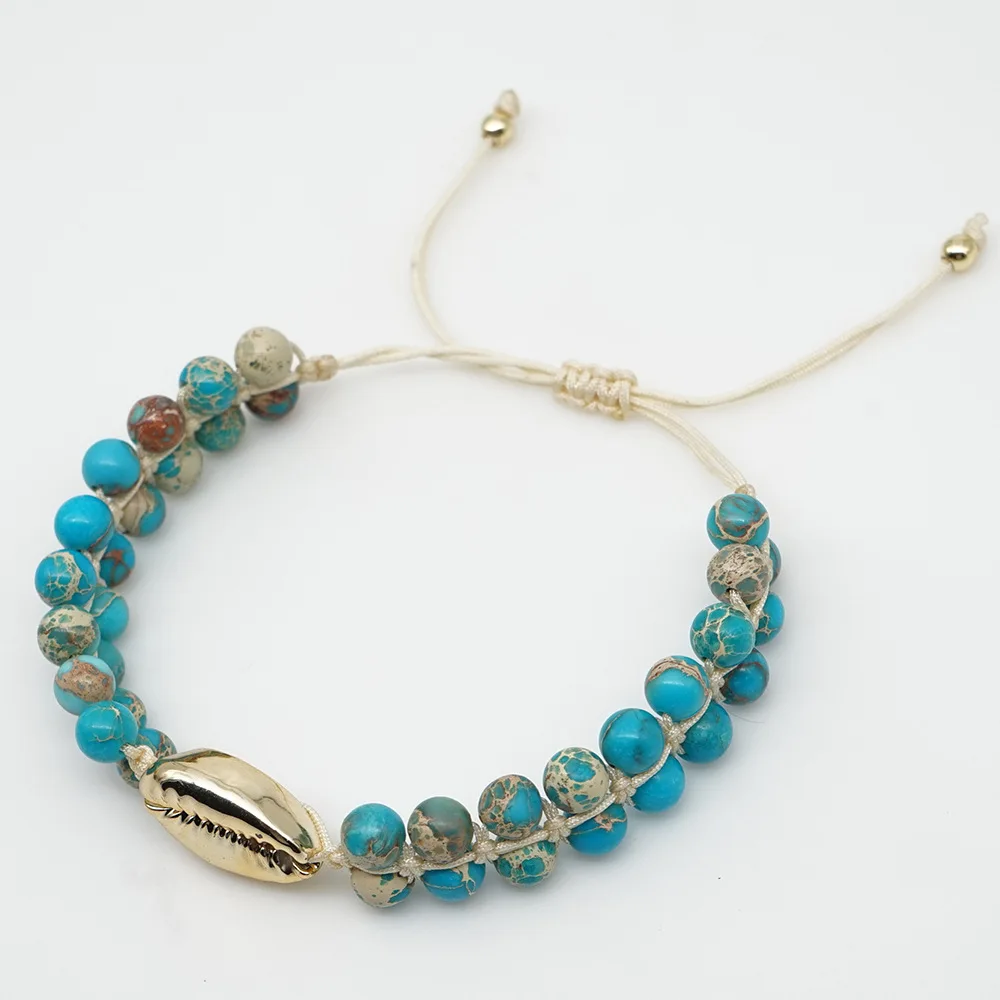 Zooying Natural Blue Emperor Blue Turquoise Stone Bead Gold Shell Bracelet For Women, As picture
Zooying Natural Blue Emperor Blue Turquoise Stone Bead Gold Shell Bracelet For Women, As picture