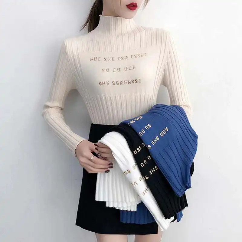 Female Turtleneck Pullover Women Sweater Autumn Winter Korean Slim Jumper Knit Top Letter Elastic Sueter Mujer Invierno, As picture
Female Turtleneck Pullover Women Sweater Autumn Winter Korean Slim Jumper Knit Top Letter Elastic Sueter Mujer Invierno, As picture