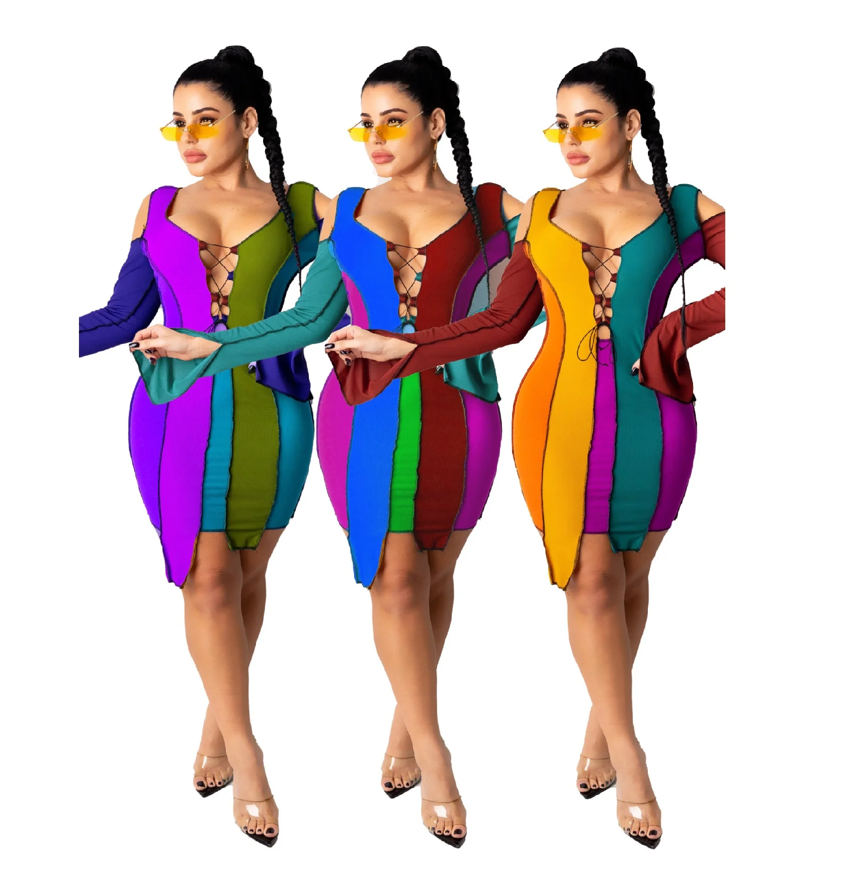 Spring Irregular Hem Dress Bandage Color Patchwork Off Shoulder Flounce Sleeves Plus Size Sexy Dresses For Women, Picture color
Spring Irregular Hem Dress Bandage Color Patchwork Off Shoulder Flounce Sleeves Plus Size Sexy Dresses For Women, Picture color