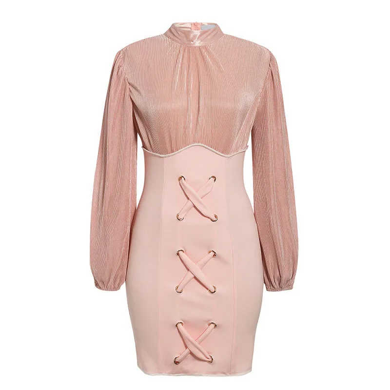 B34695A 2020 Ready to ship Women Spring fashion Long sleeve lace up Bandage Dress, Shown
B34695A 2020 Ready to ship Women Spring fashion Long sleeve lace up Bandage Dress, Shown