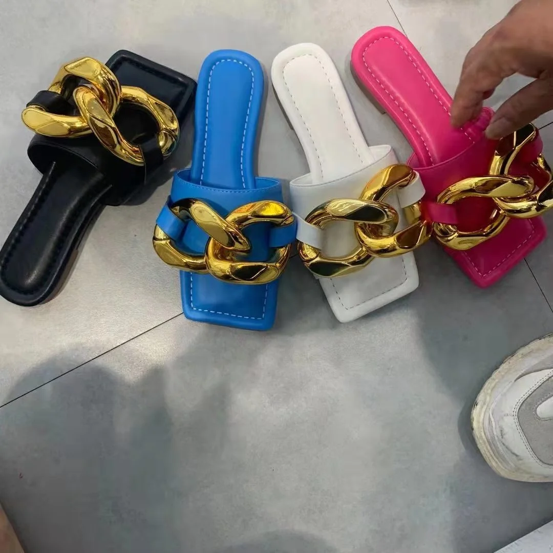 Stylish Square Toe Women Slip On Flat Sandals Shoes Candy Color Soft PU Leather Metal Chain Strap Light Weight Slides Slippers
Stylish Square Toe Women Slip On Flat Sandals Shoes Candy Color Soft PU Leather Metal Chain Strap Light Weight Slides Slippers