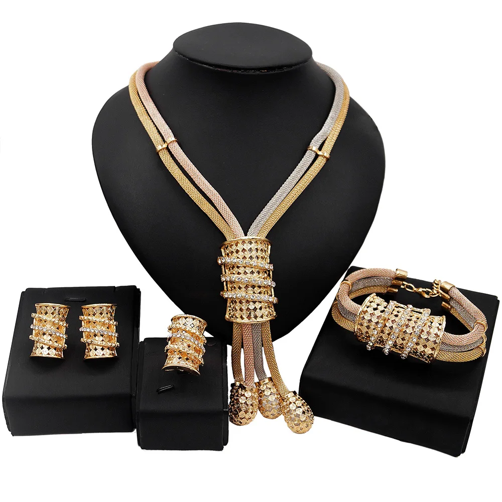 Yulaili Wholesale Best Costume Accessories Jewelry Set Zircons Necklace Bracelet Earring Ring African New Design Women's Sets
Yulaili Wholesale Best Costume Accessories Jewelry Set Zircons Necklace Bracelet Earring Ring African New Design Women's Sets