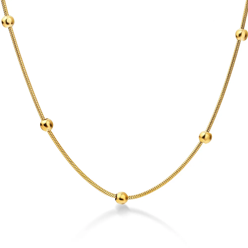 Korean 18K Gold Plated Stainless Steel 4mm Bead Necklace 1.2mm Round Snake Chain Necklace
Korean 18K Gold Plated Stainless Steel 4mm Bead Necklace 1.2mm Round Snake Chain Necklace