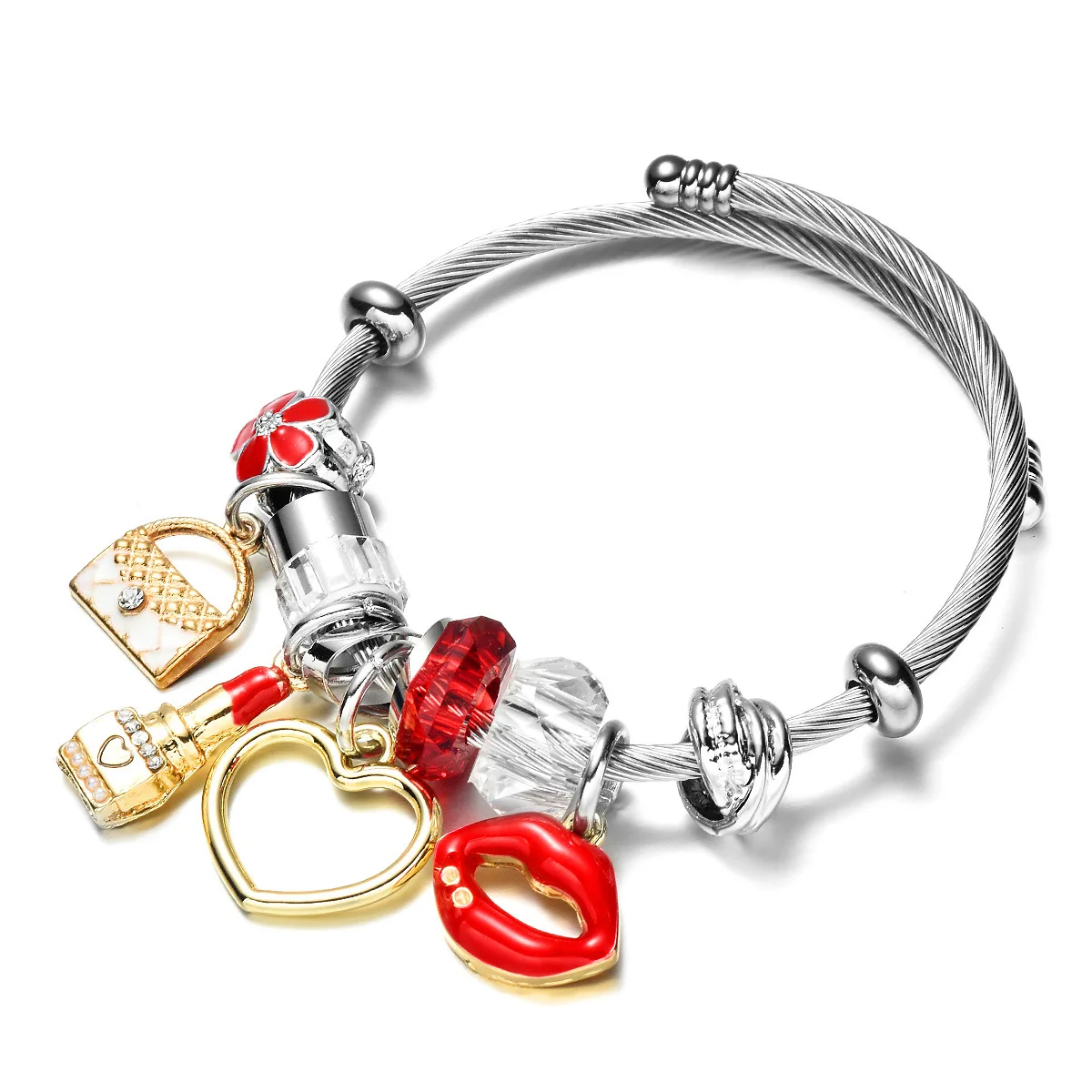 New Personalized Charm Bangle Bracelet Lipstick Lips Bag Silver Plated Bracelet, Mixed
New Personalized Charm Bangle Bracelet Lipstick Lips Bag Silver Plated Bracelet, Mixed