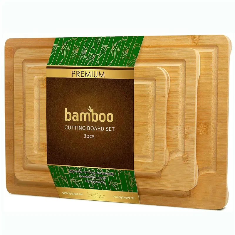 3 pieces set Tabla de cortar de carne de bambu con ranura para jugo para cocina, Natural bamboo color
3 pieces set Tabla de cortar de carne de bambu con ranura para jugo para cocina, Natural bamboo color
