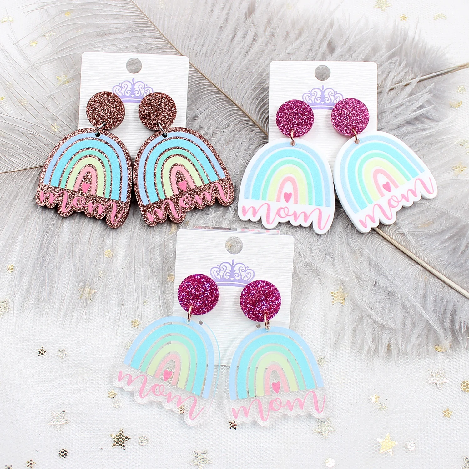 Acrlylic Rainbow Mom Dangle Earring Mother's Day Earrings Mom Gift Glitter Acrylic Earrings
Acrlylic Rainbow Mom Dangle Earring Mother's Day Earrings Mom Gift Glitter Acrylic Earrings