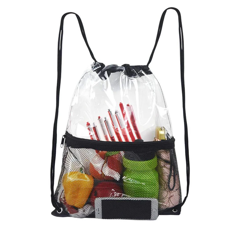Clear transparent PVC black mesh women shopping fruit storage bags drawstring backpacks lady teenagers boy girl kids backpack
Clear transparent PVC black mesh women shopping fruit storage bags drawstring backpacks lady teenagers boy girl kids backpack