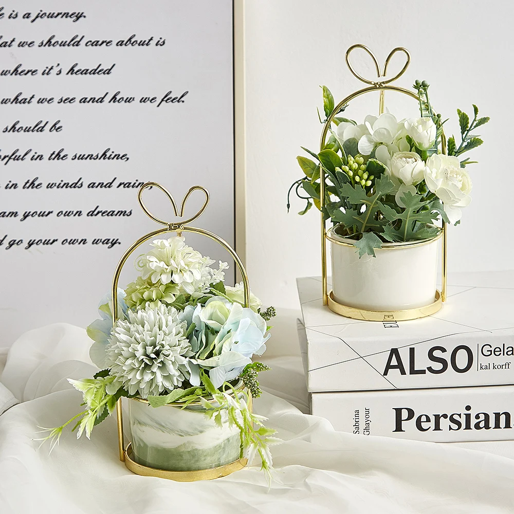 Nordic Style Ceramic flower pot Vase Iron Display Rack Simulation Of Green Plants Artificial flower Combination Home Decoration
Nordic Style Ceramic flower pot Vase Iron Display Rack Simulation Of Green Plants Artificial flower Combination Home Decoration