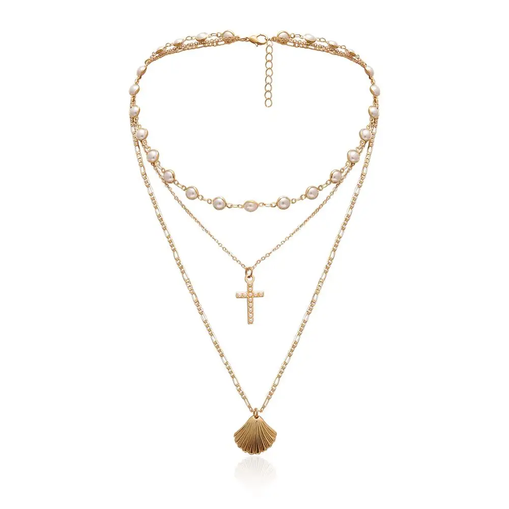 European Bohemian Multi Layer Gold Scallop Shell Pendant Necklace Faux Pearl Cross Necklace, As picture
European Bohemian Multi Layer Gold Scallop Shell Pendant Necklace Faux Pearl Cross Necklace, As picture