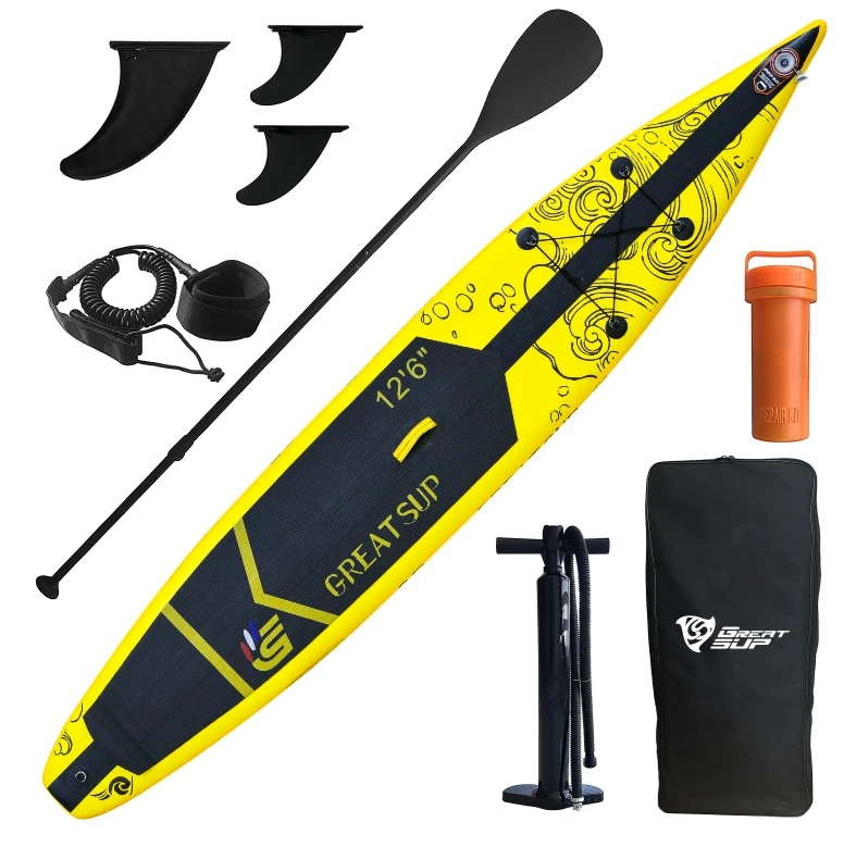 Yellow Racing SUP paddle board Hot sale Drop shipping OEM High quality inflatable paddle board
Yellow Racing SUP paddle board Hot sale Drop shipping OEM High quality inflatable paddle board