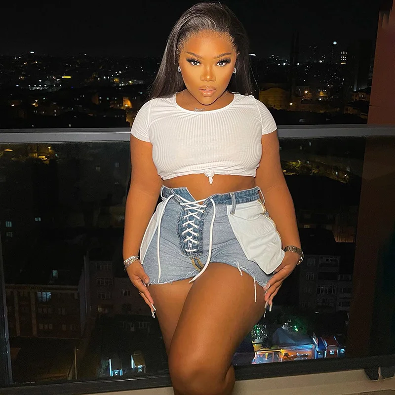 On Sale Lace Up Casual Fly Pockets Denim Shorts High Elastic Shredded Ripped Denim Jeans For Women Shorts, Picture color
On Sale Lace Up Casual Fly Pockets Denim Shorts High Elastic Shredded Ripped Denim Jeans For Women Shorts, Picture color