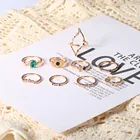 Emerald Rings Bohemian Vintage Imitation Gold Opal Style Lab Created Emerald Rings Set For Women