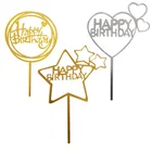 Metallic happy birthday party decoration , cheap acrylic cake topper wholesale