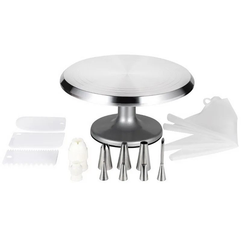 Rotating cake turntable decorating table aluminum turn table 304 stainless steel decorating tip set, As picture
Rotating cake turntable decorating table aluminum turn table 304 stainless steel decorating tip set, As picture