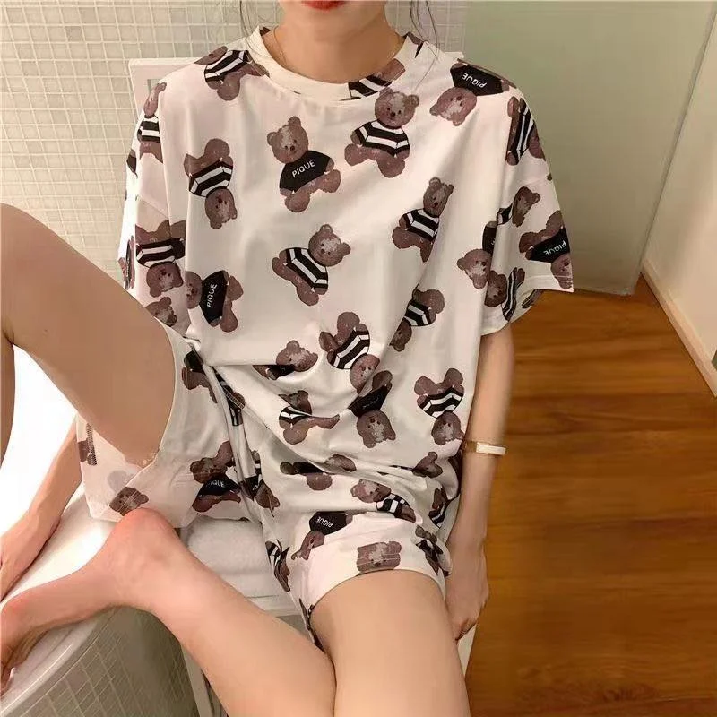 Spring and summer short-sleeved trousers Cute Korean style trendy new cartoon loose leisure home wear two-piece pajamas, Colorful
Spring and summer short-sleeved trousers Cute Korean style trendy new cartoon loose leisure home wear two-piece pajamas, Colorful